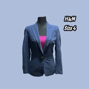 H&M BLAZER SIZE 4 BLUE BLAZER WITH SUEDE LOOK AND FEEL VERY GENTLY WORN